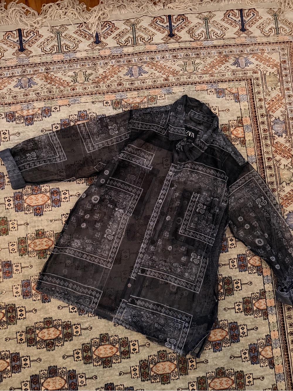 Zara Black Sheer Bandana-Print Lightweight Shirt Jacket